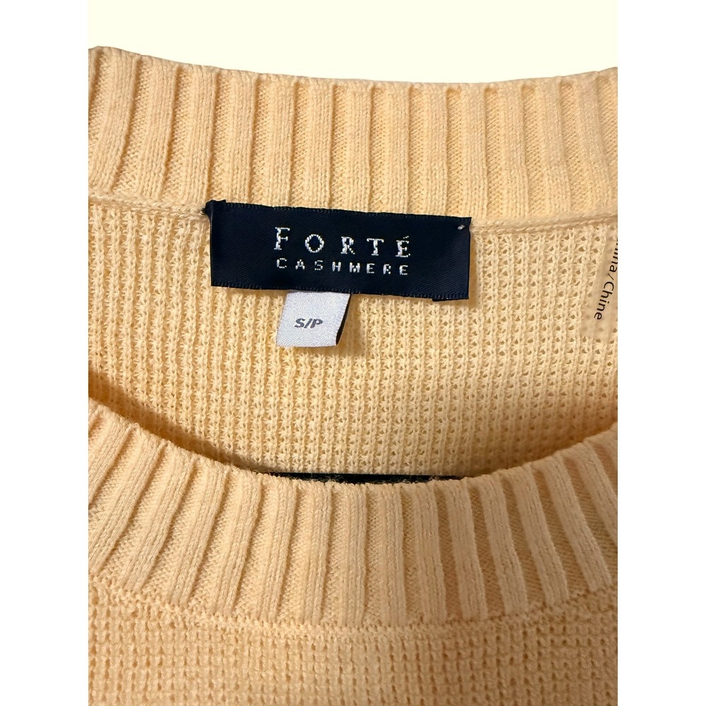 Forte Cashmere Womens Yellow Waffle Knit Cotton‎ Blend Sweater S - Picture 2 of 5